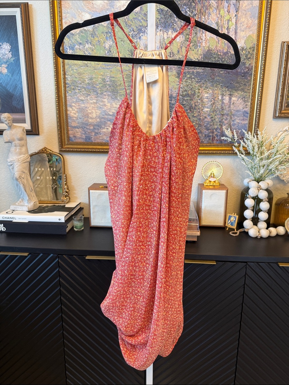 MM Couture Red Floral Halter Slip Dress